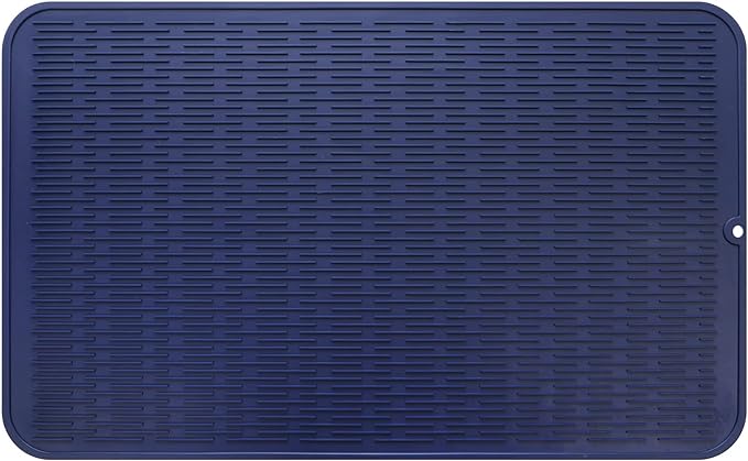MicoYang Silicone Dish Drying Mat for Multiple Usage,Easy clean,Eco-friendly,Heat-resistant Silicone Mat for Kitchen Counter or Sink,Refrigerator or Drawer Liner Navy Blue 3XL 28 inches x 18 inches