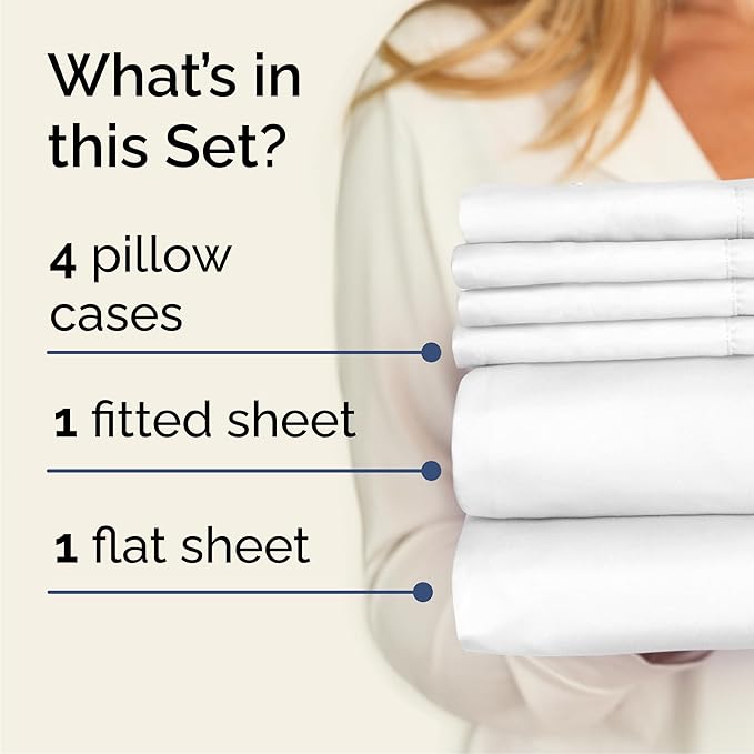 Cal King 6 Piece Sheet Set - Comfy Breathable & Cooling - Ultra-Soft Hotel Luxury Bedding Set with 8-16 Inch Deep Pockets - 1 Flat & 1 Fitted Sheet & 4 Pillowcases - Wrinkle Free & Easy Care - White