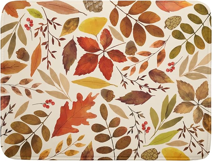 Fall Dish Drying Mat for Kitchen Counter 24x18 Inch Watercolor Autumn Maple Leaf Drying Mat with Absorbent Reversible Microfiber Dish Drainer Mats Rack Pad for Coffee Bar Countertop Protector