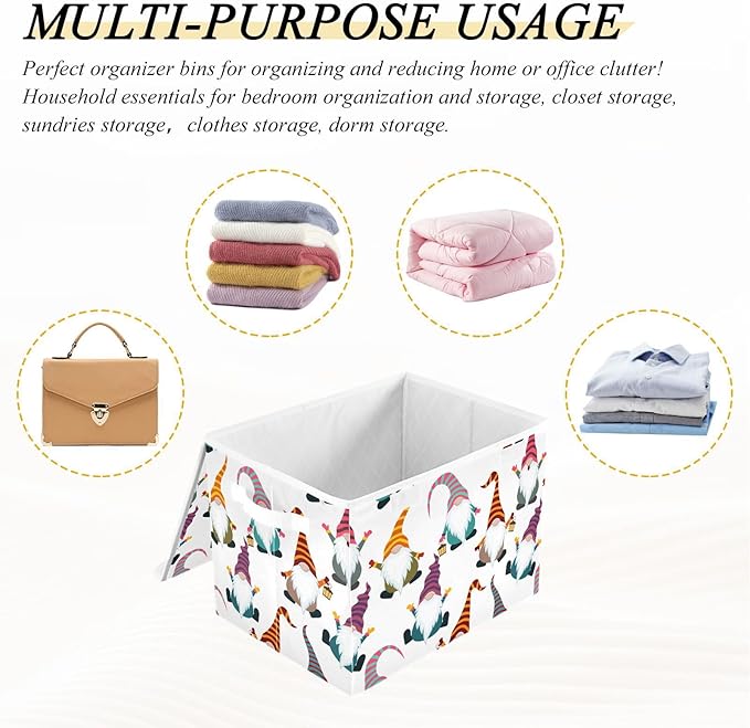 Christmas Baskets Collapsible Storage Bins with Lids, Christmas Gnomes Seamless Storage Boxes Clothes Baskets for Organizing
