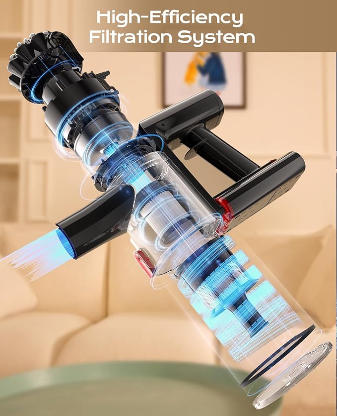 SVHT Cordless Vacuum Cleaner, 450W 40KPA Vacuum Cleaners for Home, 45Mins Lightweight Stick Vacuum with Advanced Green Light Tech, Rechargeable Battery Vacuum for Carpet,Pet Hair,Hardwood Floor