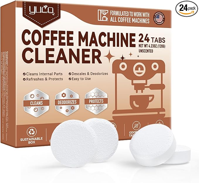 YCUO Coffee Machine Cleaner Descaler Tablets-24 Count Coffee Maker Cleaner Tablets Compatible with Breville,Nespresso,Keurig,Ninja,Philips,Miele,Delonghi&more,Descale Drip Coffe And Espresso Machines