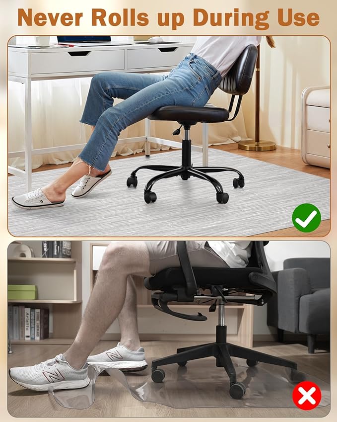 Blvornl Office Chair Mat for Hardwood Floor, 35.4"*47.2" Desk Computer Chair Mat for Hard Wood, Large Anti-Slip Hard Floor Protector, PVC Mat Desk Rug for Office and Home Silver Grey