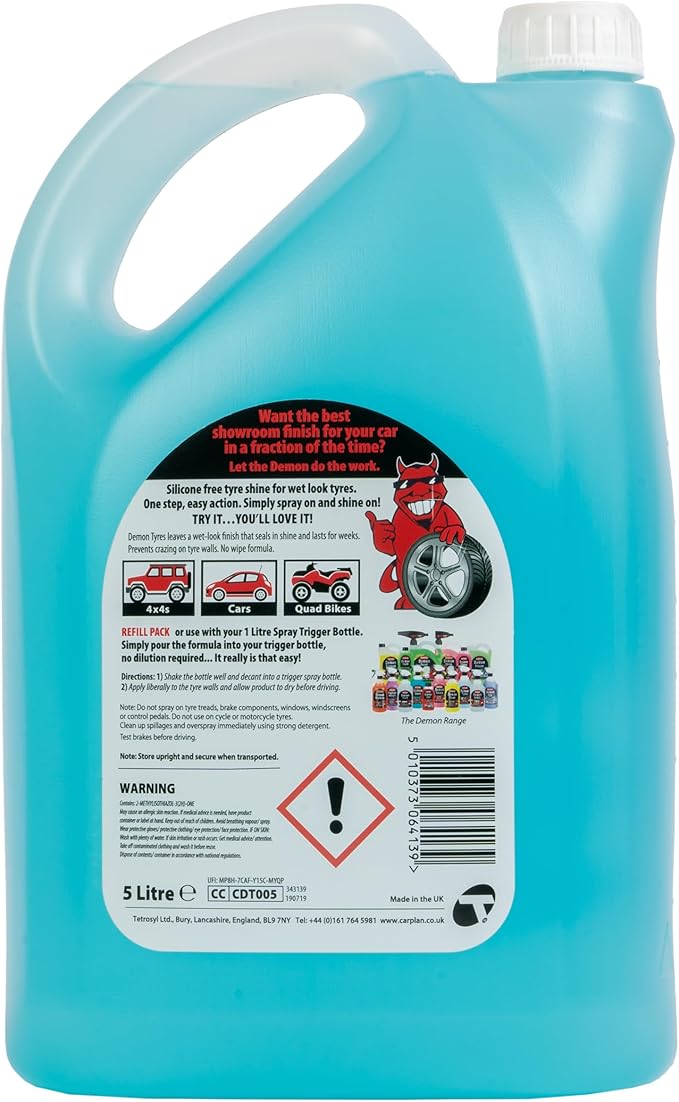 CarPlan Demon Tyres 169 fl Oz (5L) Refill Pack - Wet Look Tyres