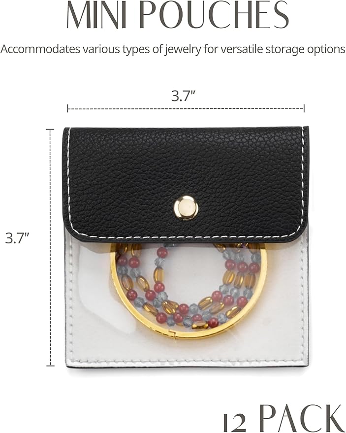 Popvibe Jewelry Pouch Women Mini Small Bag for Travel Clear Black Small Pouch Bulk 12 Pack