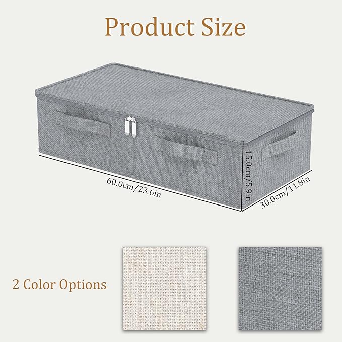ENUMAIL Underbed Storage Box, Foldable Under Bed Bins Container, Fabric Closet Organizer with Lid, for Clothes, Sheets, Blankets, 23.6x11.8x5.9in, Grey, 3 Pack