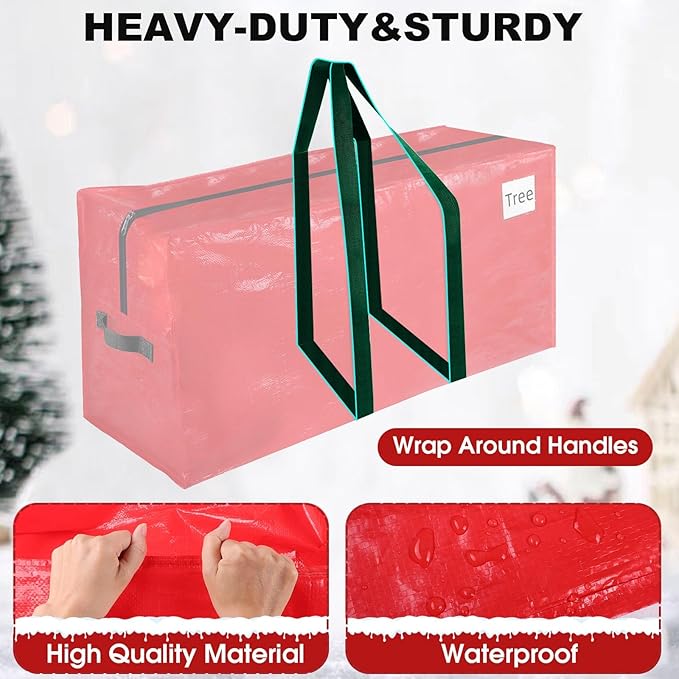 Christmas Tree Storage Bag, Christmas Tree Bag Fits Up to 7.5 Ft Artificial Xmas Trees, Heavy Duty Material, Waterproof & Dual Zippers Christmas Tree Box for Trees, Decorations (Red)
