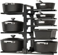 Fovkdcvw Adjustable Pots and Pans Organizer Under Cabinet, 8-Tier Pot and Pan Organizers Inside Cabinet, Kitchen Cabinet Organizers and Storage, Black