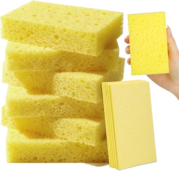 Mkobon 6 Pcs Kitchen Sponges for Dishes Cleaning, Non Scratch for Non Stick Cookware, Compressed Natural Cellulose Sponges, Dish Washing Scrubbers, Scrubbing Pads for Household, Bathroom (Yellow)