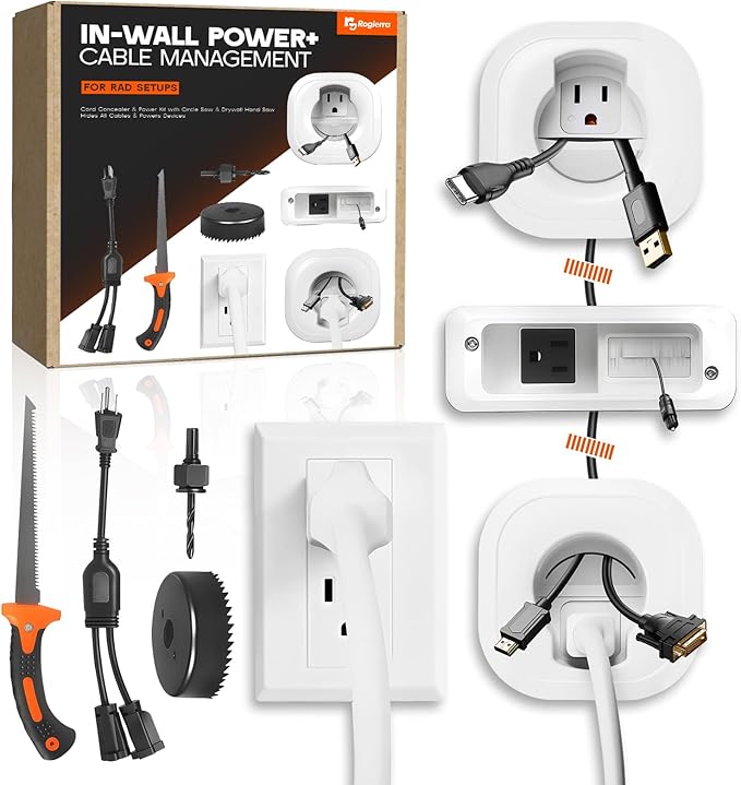 in-Wall Cable Management Kit for TV & Soundbar - Cord Concealer & Power Kit with Circle Saw & Drywall Hand Saw - Hides All Cables & Powers Devices