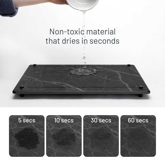 Siren Stone Natural Dish Drying Mat – Eco-Friendly, Rapid-Dry Technology | Modern Design | Non-Toxic | BPA-Free Kitchen Mat by Female-Founded USA Brand | Durable & Sustainable