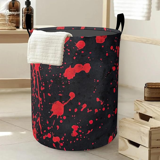 Halloween Laundry Basket, Red Dot Graffiti Oxford Cloth Laundry Hamper With Handle Foldable Portable Clothes Storage Basket Storage Bag For Laundry Room/Bathroom/Bedroom/Dormitories
