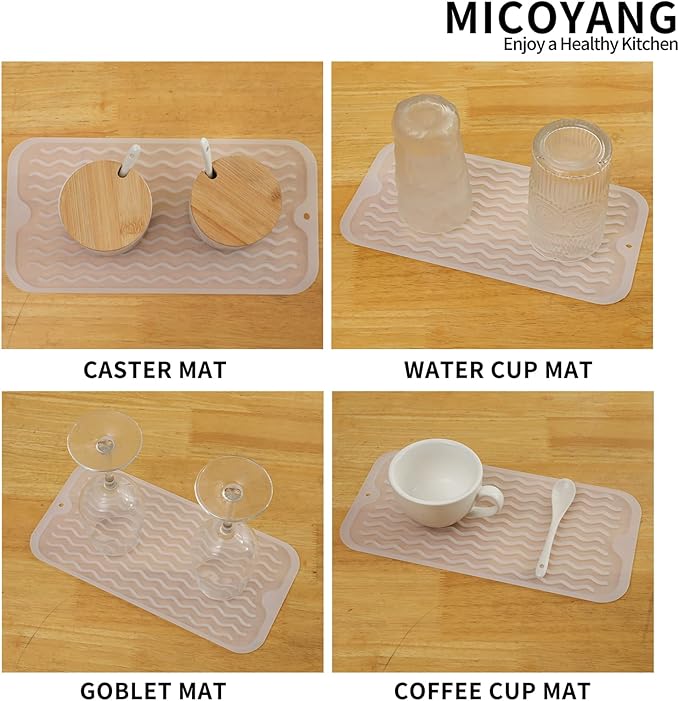 MicoYang Silicone Dish Drying Mat for Multiple Usage,Easy clean,Eco-friendly,Heat-resistant Silicone Mat for Kitchen Counter or Sink,Refrigerator or Drawer Liner Translucent S 12 inches x 6 inches