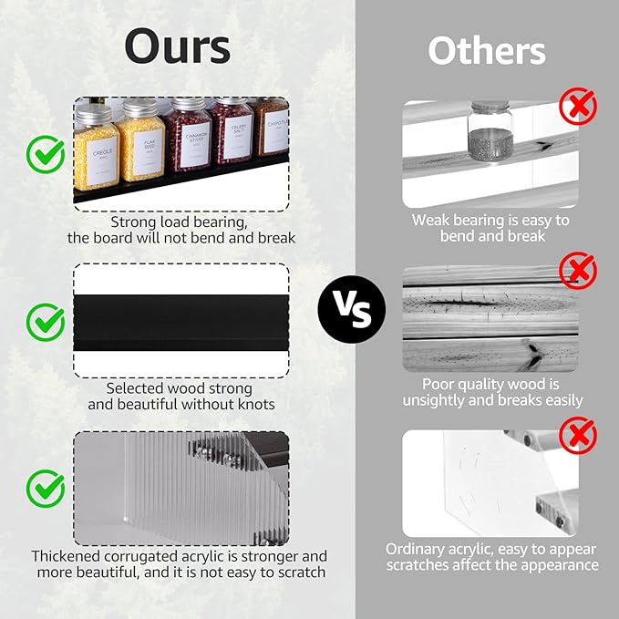 nianfeng Tiered Spice Rack, 4-Tier Spice Pantry Kitchen Cabinet Organizer, 12-Inch, Natural Wood Acrylic Stair Riser Stand, Countertop Seasoning Shelf (Black)