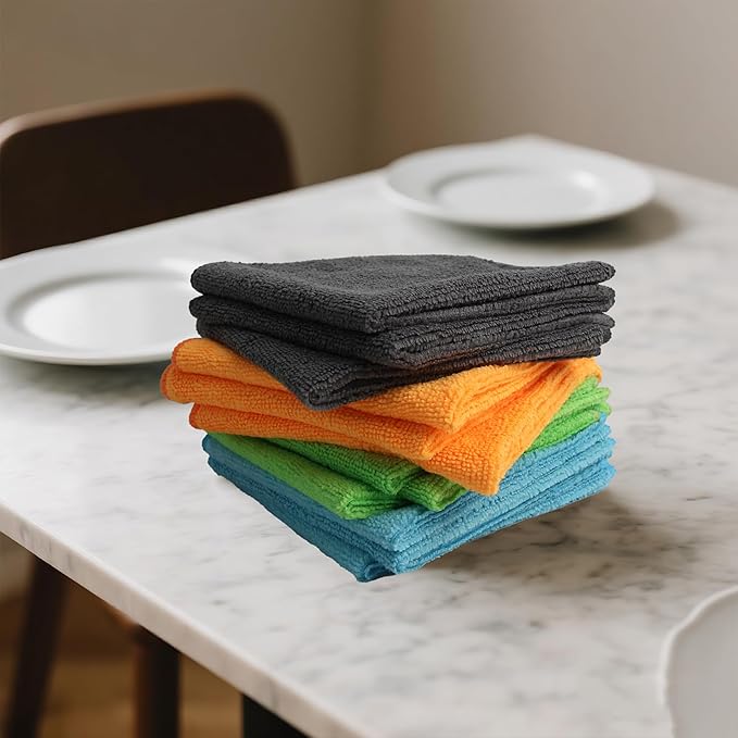Tricol Clean 12 Pack Microfiber Cleaning Cloth 11.8x11.8inch - Streak-Free, Reusable Wipes for Glass, Kitchen, Car, Dusting - Absorbent & Lint-Free (Mixed 4 Colors, 12 x 12 in)