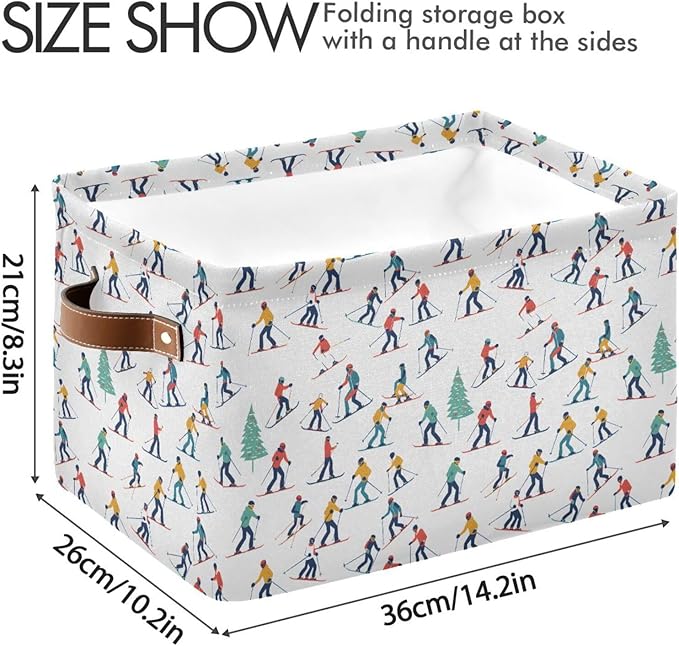 ALAZA Winter Sports Skiers Tree Foldable Storage Box Storage Basket Organizer Bins with Handles for Shelf Closet Living Room Bedroom Home Office 1 Pack