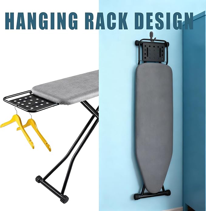 Ironing Board Full Size, Heat Resistant Cover Iron Board with Steam Rest, Ultra Thick Padding, Height Adjustable Heavy Sturdy Metal Frame Legs Ironing Stand,Non-Slip Foldable (54"x13", Square Rest)