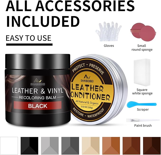SHABEIBEI Leather Recoloring Balm with 100ml Mink Oil, Black Leather Repair Kit and Scratch Remover for Furniture, Car Seats, Sofas, Dye & Restorer for Couches, Vinyl, PU, Faux