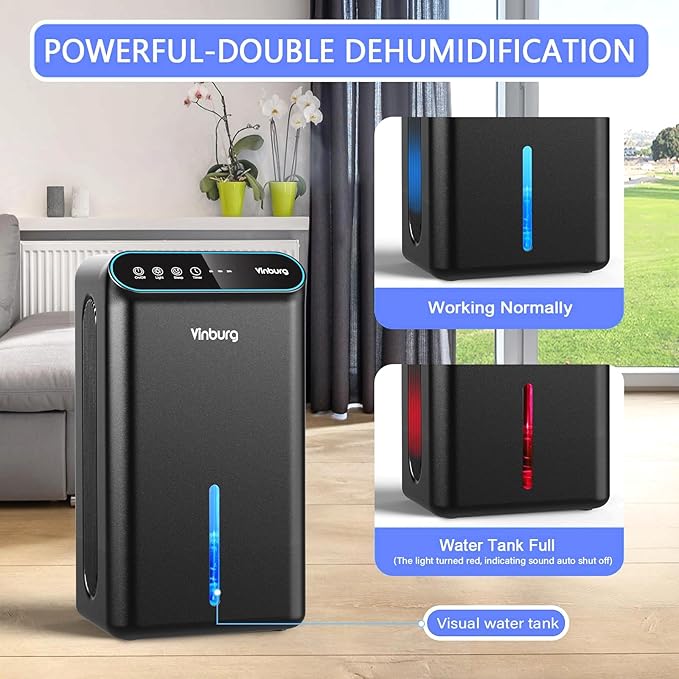 Dehumidifier for Basement (85 OZ, 800 sq ft) Quiet Dehumidifiers for Home, Auto Shut-Off, Sleep Mode, 3 Gear Timer(8H,16H,24H), Small Dehumidifier for Bedroom, Bathroom with Drain Hose (Deep Black)