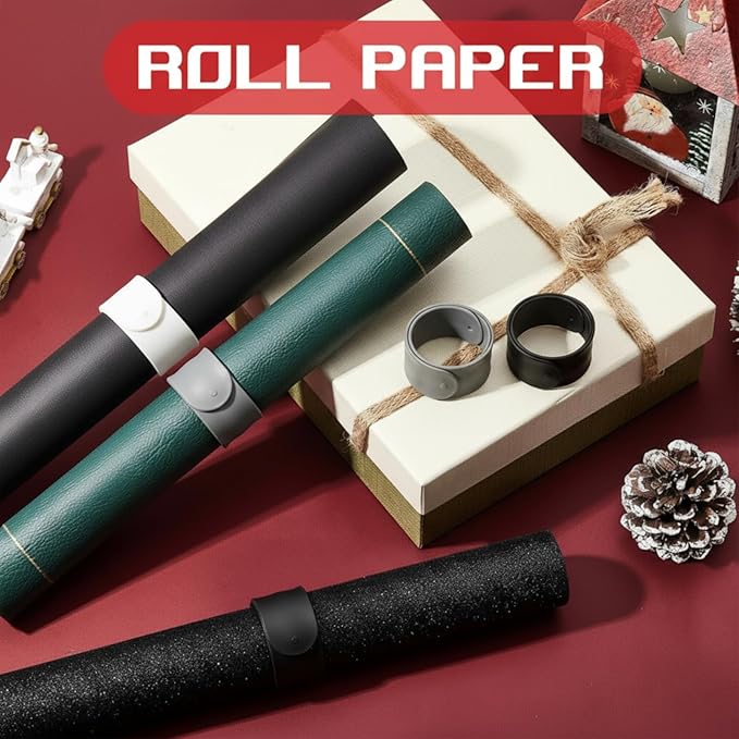 Charniol 12 Pieces Wrapping Paper Roll Holder Holiday Flip Wraps Silicone Covered Metal Strips Flip 1 x 9 Inch Stabilizer Slap Band for Poster Gift Paper Vinyl Storage Organize (Black,White,Gray)