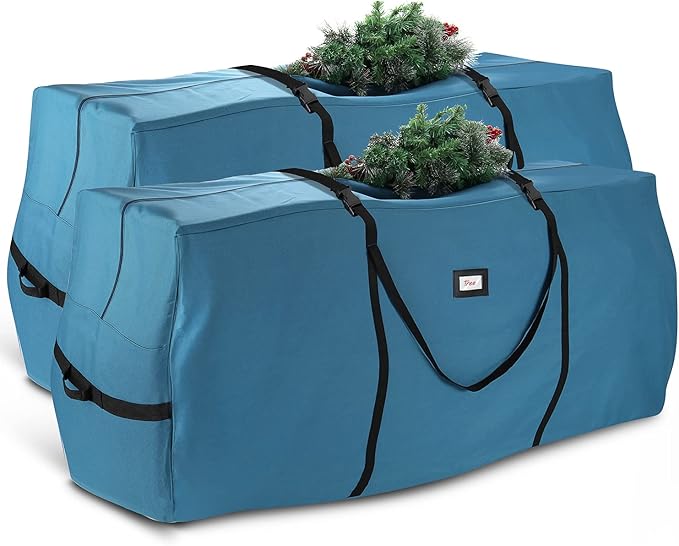 Hearth & Harbor 7.5 ft Christmas Tree Storage Bag - Artificial Christmas Tree Bag with Reinforced Handles, Dual Zipper, Wide Opening - Large Storage Container for Trees and Decorations, 2 Piece set
