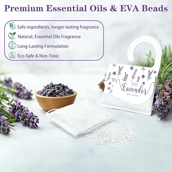 13 PCS Lavender Sachets Bags for Drawers and Closets, Hanging Scented Sachets Air Fresheners, Natural Home Fragrance Odor Eliminator for Wardrobe, Shoe Cabinet, Car & Bathroom Potpourri Bag