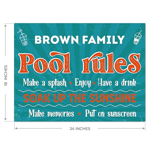 Custom Pool Sign, Pool Rules Enjoy Swimming for Pool Décor Sign, 18x24 Inches, Rust Free .063 Aluminum, Fade Resistant, Made in USA by Sigo Signs