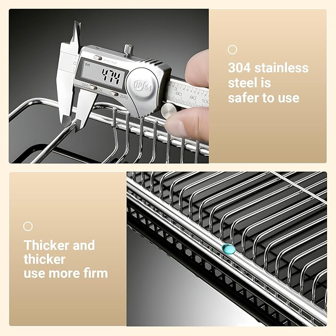 TABABAO Expandable Over The Sink Dish Drainer Drying Rack, Stainless Steel Metal, Small Adjustable Dish Drainer Drying Rack for Kitchen Counter, Space Saving for Compact Kitchen