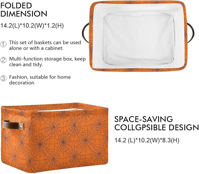 ALAZA Spider Web Orange Cute Halloween Foldable Storage Box Storage Basket Organizer Bins with Handles for Shelf Closet Living Room Bedroom Home Office 1 Pack