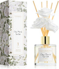 Cocorrína Reed Diffuser Set,6.7oz (200ml) Ocean Mist & Sea Salt Scented Diffuser with 3 White Rose Foam Flowers & Cotton Sticks, Home Fragrance Reed Diffuser for Bathroom Shelf Decor