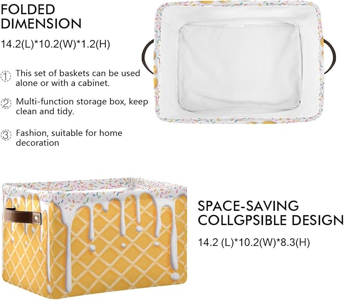 ALAZA Ice Cream Hipster Stylish Foldable Storage Box Storage Basket Organizer Bins with Handles for Shelf Closet Living Room Bedroom Home Office 1 Pack
