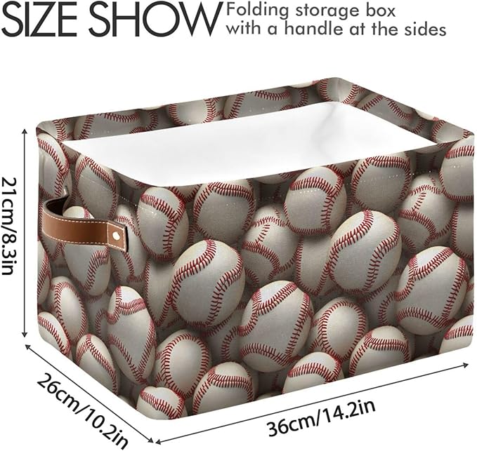 ALAZA Baseball 3D White Foldable Storage Box Storage Basket Organizer Bins with Handles for Shelf Closet Living Room Bedroom Home Office 1 Pack