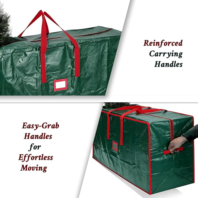 Christmas Tree Storage Bag with Double Zipper- Fits Up to 7.5 ft Holiday Xmas Disassembled Trees – Moisture Proof Protection for Holiday Decor,Green