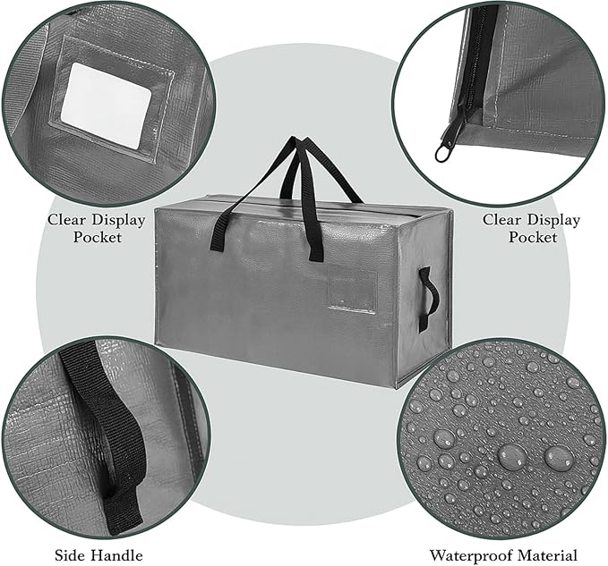 Shappy 6 Pcs Heavy Duty Christmas Storage Bags Extra Large Ornaments Container Moving Bags Xmas Decoration Organizer Storage Bag(Grey,30 x 16", 24 x 16", 20 x 16")