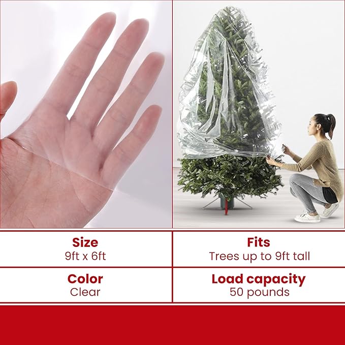 VicMore Christmas Tree Disposal Bag 9x6 ft Clear Plastic – Heavy-Duty, Tear-Resistant & Odorless Polyethylene for Real or Artificial Xmas Tree Removal, Storage & Moving