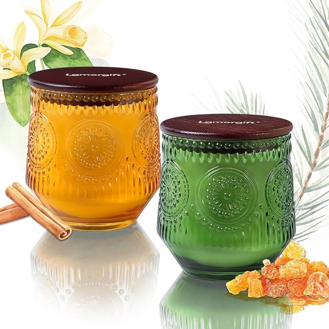 2 Pcs Soy Wax Scented Jar Candles Set, Vanilla Cinnamon & Cedar Balsam- Scented Candles for Home, 7.5oz Each, Up to 52 Hours Burn Time, Decorative Aromatherapy Candle for Relaxation & Luxury Gifting