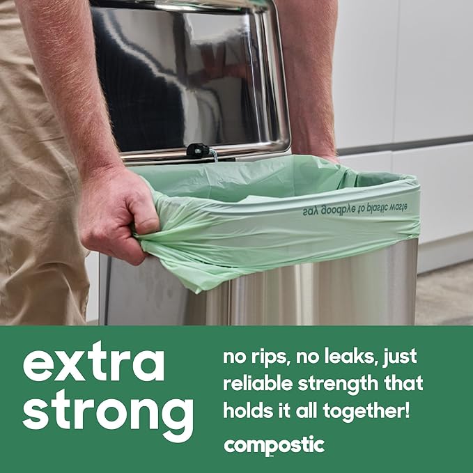 Compostic Home Compostable Trash Bags, 13 Gallon Tall Kitchen Rubbish Bags, Extra Strong & Quickly Breaks Down, 50 Count