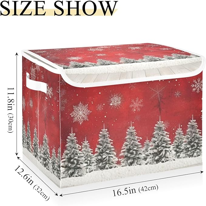 senya Christmas Baskets Collapsible Storage Bins with Lids, Christmas Trees Snowflakes Print Storage Boxes Clothes Baskets for Organizing, B06D22020