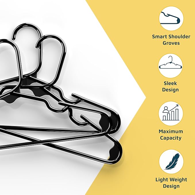 Lifemaster Plastic Kids Clothes Hanger – Children Clothes Hanger with Shoulder Notch, 11.6 Inch Space-Saving Closet Organizer for Baby, Toddler, and Kids Clothing, Hold Up to 5 lbs, Pack of 20, Black