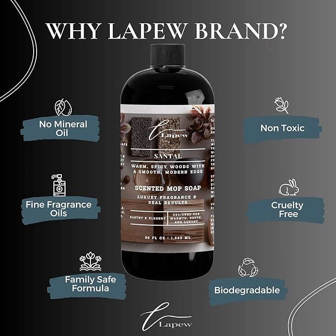 Lapew Santal Scented Mop Soap Concentrate 36 oz | Premium Fragranced Floor Cleaner | Streak-Free | Hard Floor Cleaning Solution | Eco Friendly | Made in USA