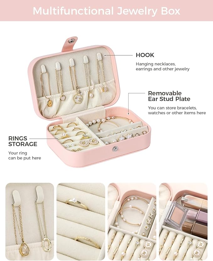 CASEGRACE Jewelry Box For Women Portable Travel Jewelry Case for Necklace Earring Rings Jewelry Holder Case Gift Box Girls