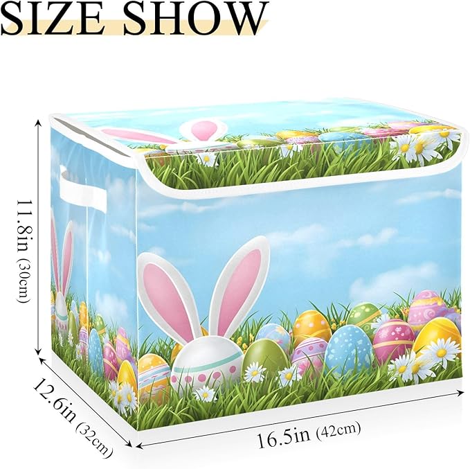 Bolaz Easter Bunny Ear Egg Storage Bins with Lids and Handles, Storage Box Basket with Cover Collapsible Organizer Containers for Home Closet, Shelves