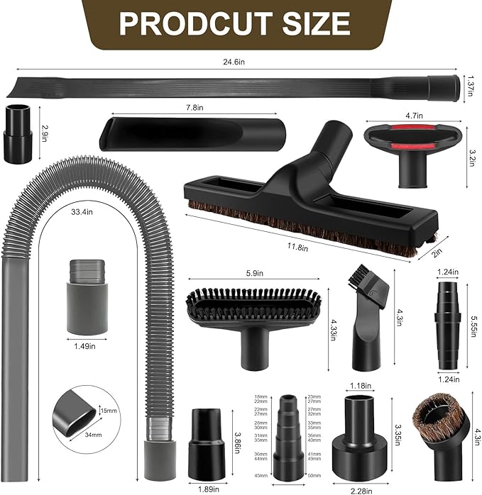 13-Piece 1 1/4 Inch(32mm) Vacuum Attachments Cleaning Kit with Vacuum Floor Brush/Dryer Lint Vac Attachment/Flexible Crevice Tool
