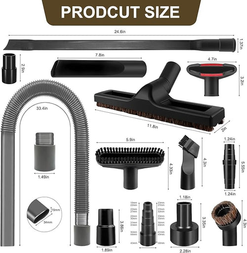 13-Piece 1 1/4 Inch(32mm) Vacuum Attachments Cleaning Kit with Vacuum Floor Brush/Dryer Lint Vac Attachment/Flexible Crevice Tool