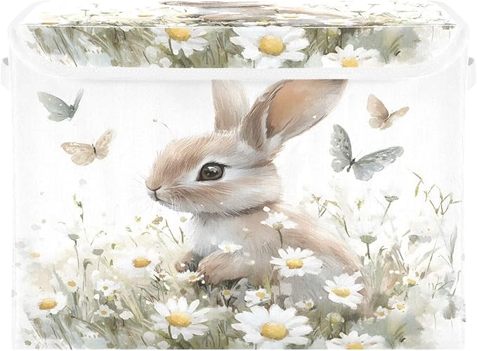 senya Easter Baskets Collapsible Storage Bins with Lids, Bunny Butterfly Flower B Storage Boxes Clothes Baskets for Organizing