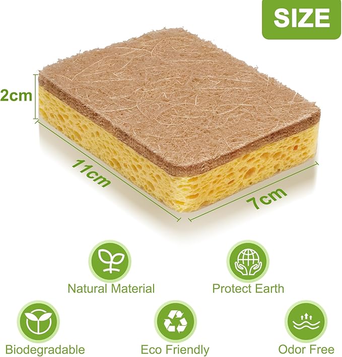 Yolaist 12 Pack Non-Scratch Scrub Sponge, Natural Kitchen Sponges for Cleaning Kitchen, Scratch Free Biodegradable Sponges for Dishes, No-Stick Cookware