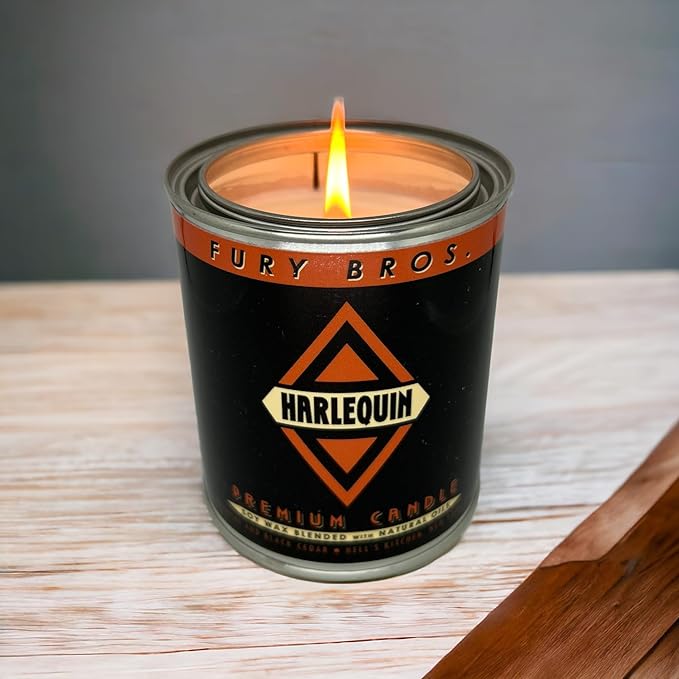 Fury Bros. Scented Candles for Men | Harlequin | Absinthe & Black Cedar | Natural Soy Wax | Hand-Poured in The USA | Long 70-80 Hour Burn (12.5 oz) | Vintage-Inspired Tin Design | Dad Home Gift