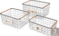 RGI Home Dog Toy Storage Baskets – Set of 3 Rectangular Metal Organizer Bins for Pet and Household Storage, Multi-Sized with Wood Accents, Durable and Rustic, Antique Gray Metal