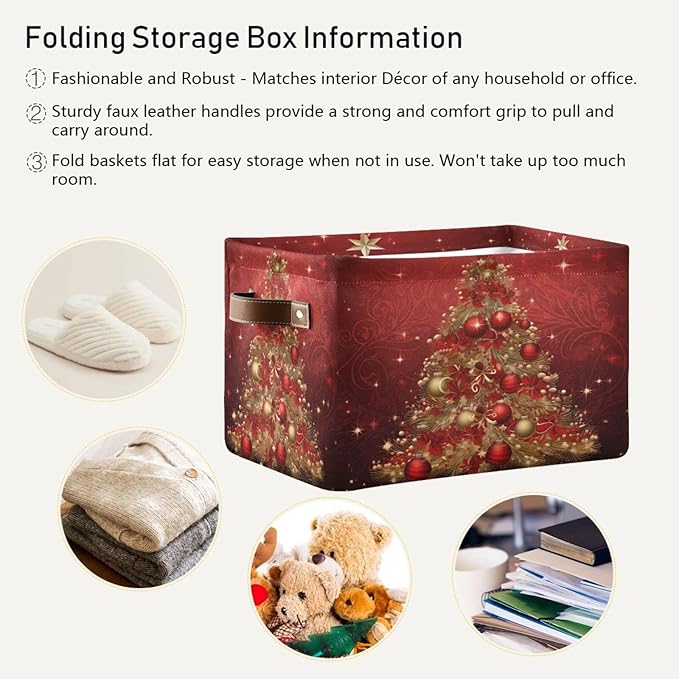 ALAZA Merry Christmas Snowman Red Star Foldable Storage Box Storage Basket Organizer Bins with Handles for Shelf Closet Living Room Bedroom Home Office 1 Pack