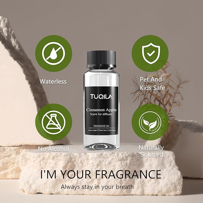 Cinnamon pple Essential Scent Oil - 120ML Waterless Diffuser Oil for Cold Air Diffusers, Luxury Home Fragrance Oils, Natural Flavor Aromatherapy Oils for Spa, Office, Long-Lasting Refill